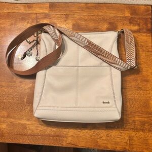 The Sak Cream Crossbody Bag with Brown Strap